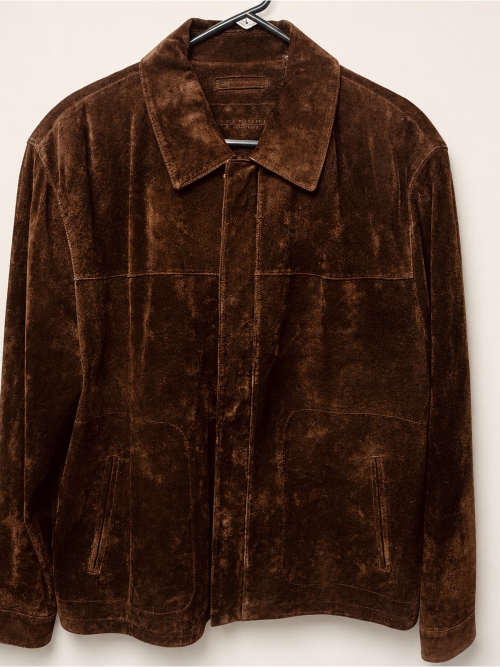 Men’s Chocolate Brown Genuine Leather Jacket Large L Collared Full Zip